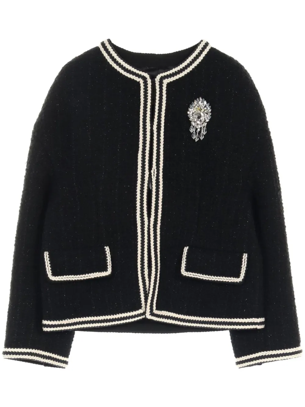 Gucci Pre-Owned 2020s brooch-detailing tweed jacket - Nero