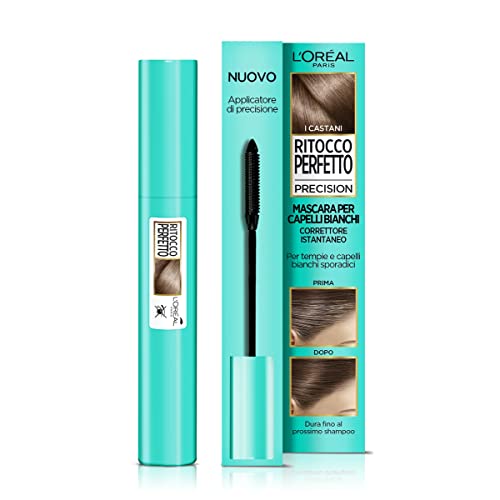 L'Oréal Paris A9689200, Mascara Istantaneo Ritocco Perfetto Precision, Ideale Per Capelli Bianchi Radi E Tempie, Non Macchia, 3 Castano