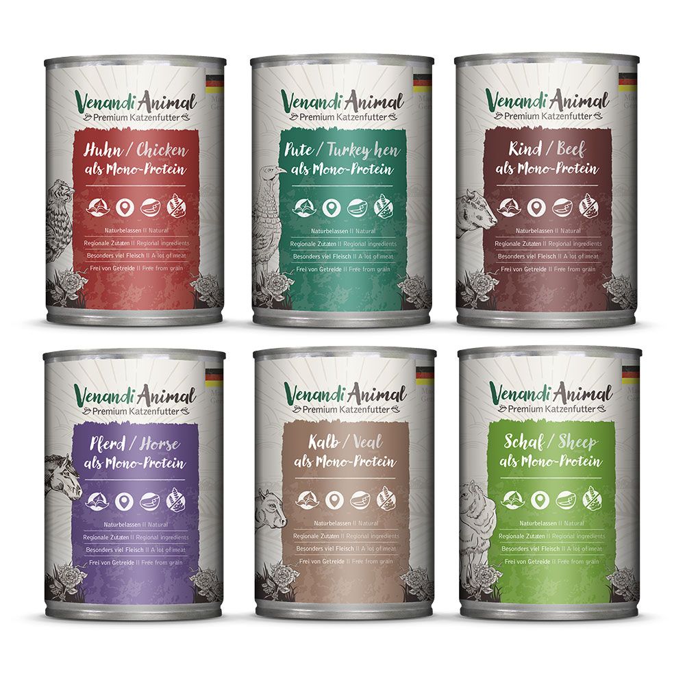 Venandi Animal 6 x 400 g Pacco misto umido gatto - Mix (6 varietà)
