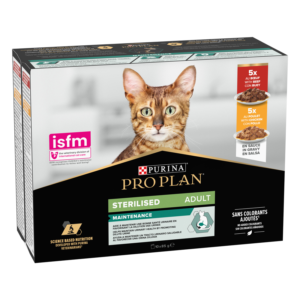 PURINA PRO PLAN Cat Sterilised Adult Maintenance 10 x 85 g umido per gatto - Manzo e Pollo in Salsa