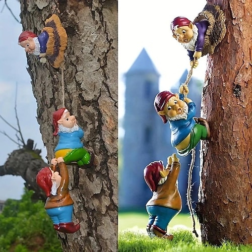 gnome garden decor, 1pc garden gnome statue, gnomi rampicanti fata tree hugger garden art outdoor per arredamento quattro stagioni, ornamenti artigian