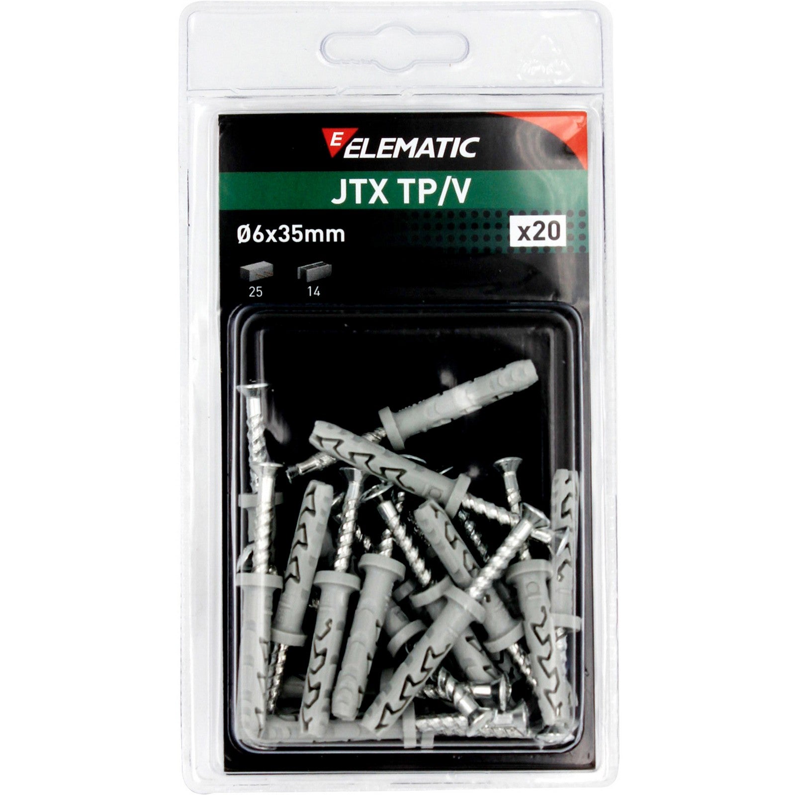 10pz elematic blister tassello jtx tp/v 6x35 con vite 20 pz cod:ferx.1105