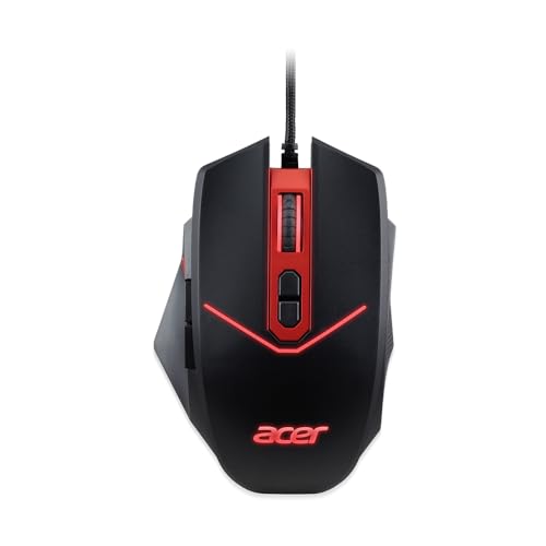 Acer Nitro Gaming Mouse (4.200 Dpi, Regolabile Con 4 Livelli E Otto Tasti, Tra Cui Burst Fire, Illuminazione Led, Pesi Opzionali (4 X 5 G), Rosso/Nero