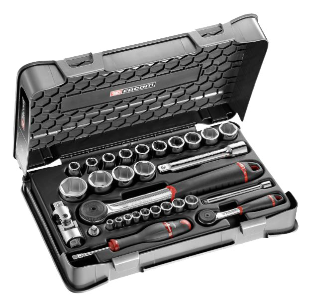 Coffret douilles 1/4'' - 1/2'' 6 pans métriques 30 pièces - FACOM - RS.161-1PB