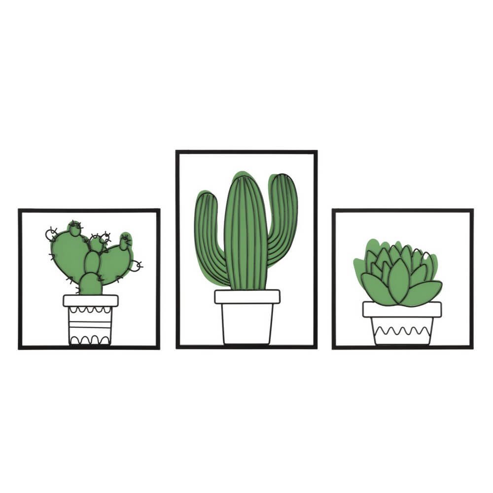 Decorazione parete cactus set 3 pezzi cm 33x1,3x46,5 - 33x1,3x34 - cactus set