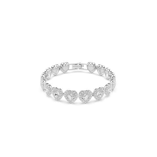 Swarovski Bracciale Tennis, Tagli Misti, Cuore, Bianco, Finitura Rodio, M