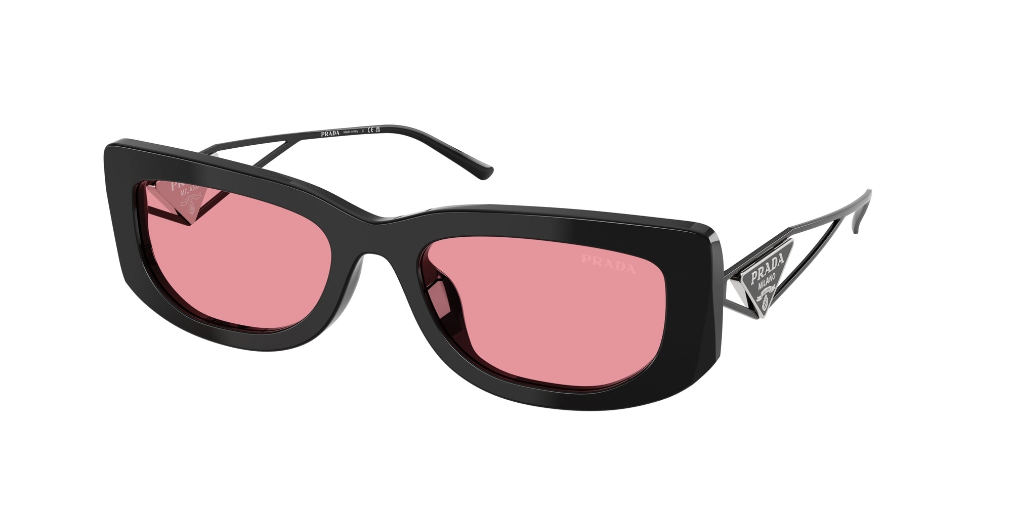 Prada Donna Pr 14Ys  1Ab30L Occhiali Da Sole Acetato Nero Rosa Squadrata Normale