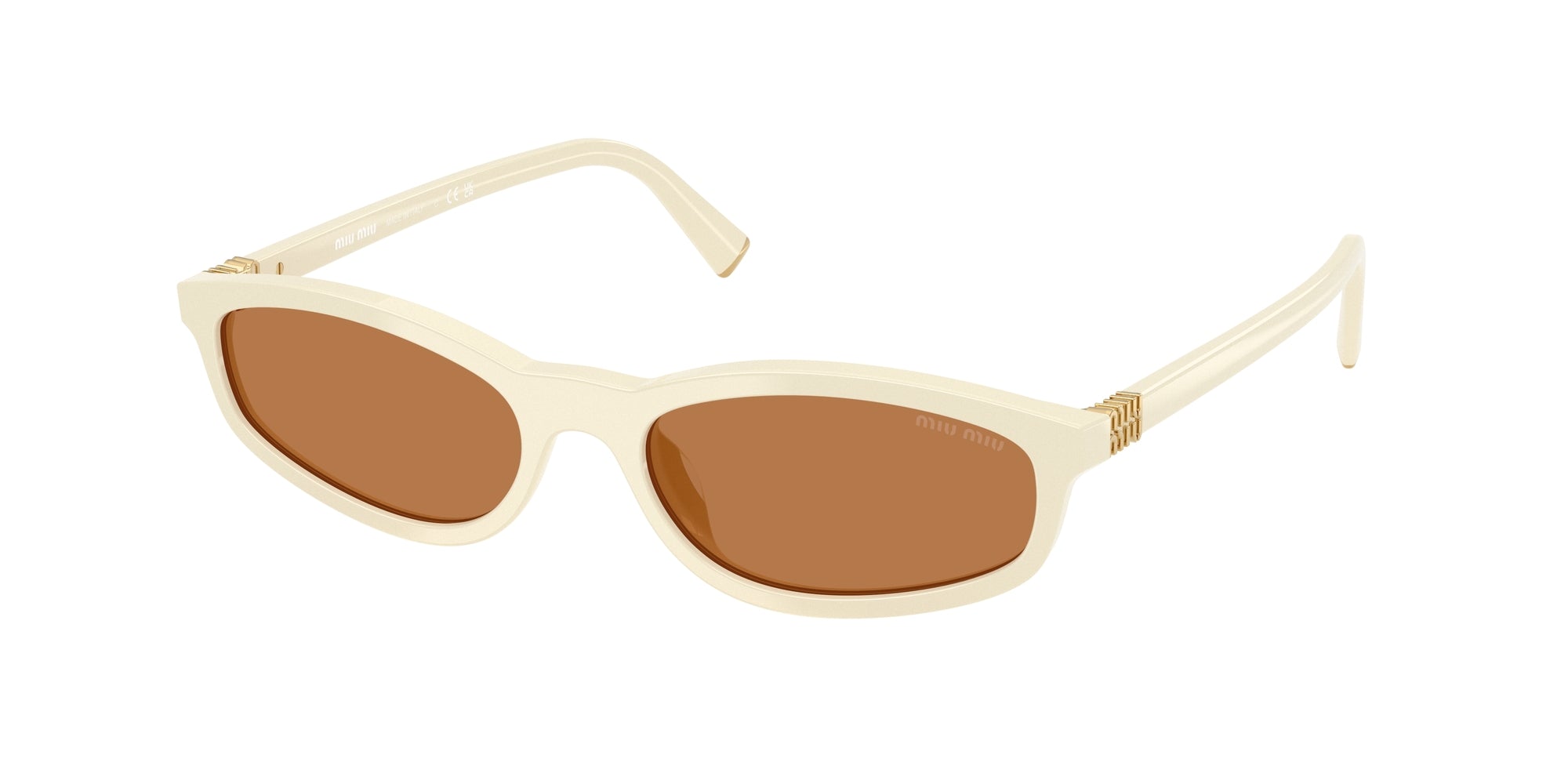 Miu Miu Donna Mu A06S  21D90Q Occhiali Da Sole Acetato Bianco Marrone Geometrica Normale