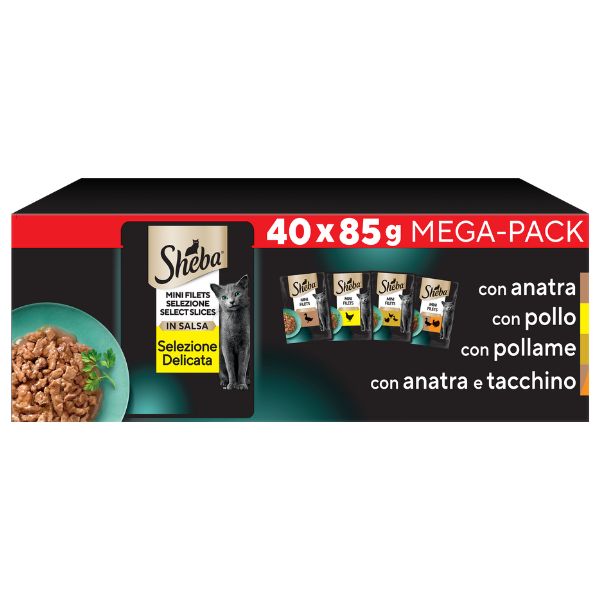 Sheba mini filets selezione in salsa multipack - 40 x 85 gr - spedizione gratis 1° ordine + scegli lo sconto bzr5 / bzr20