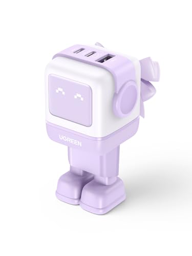Ugreen Uno Caricatore Usb C 65W Gan, Caricabatterie Robot A 3 Porte Carica Rapida Compatibile Con Macbook Pro, Iphone 16 Plus Pro Max, Galaxy S24/S23,