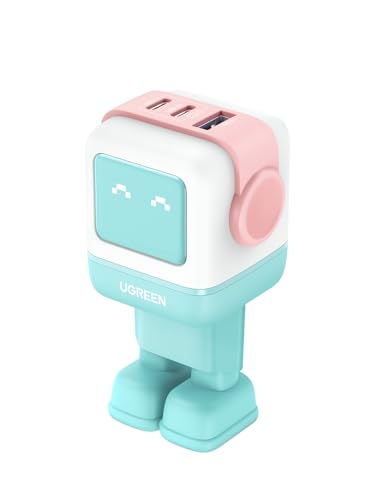 Ugreen Uno Caricatore Usb C 65W Gan, Caricabatterie Robot A 3 Porte Carica Rapida Compatibile Con Macbook Pro, Iphone 16 Plus Pro Max, Galaxy S24/S23,