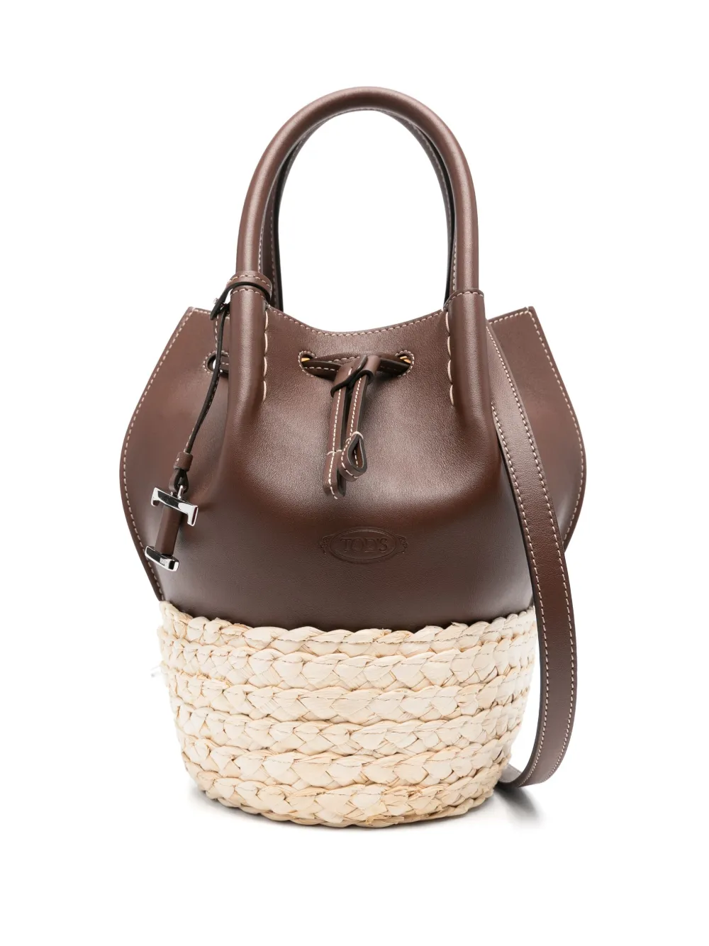 Tod's mini straw leather bucket bag - Marrone