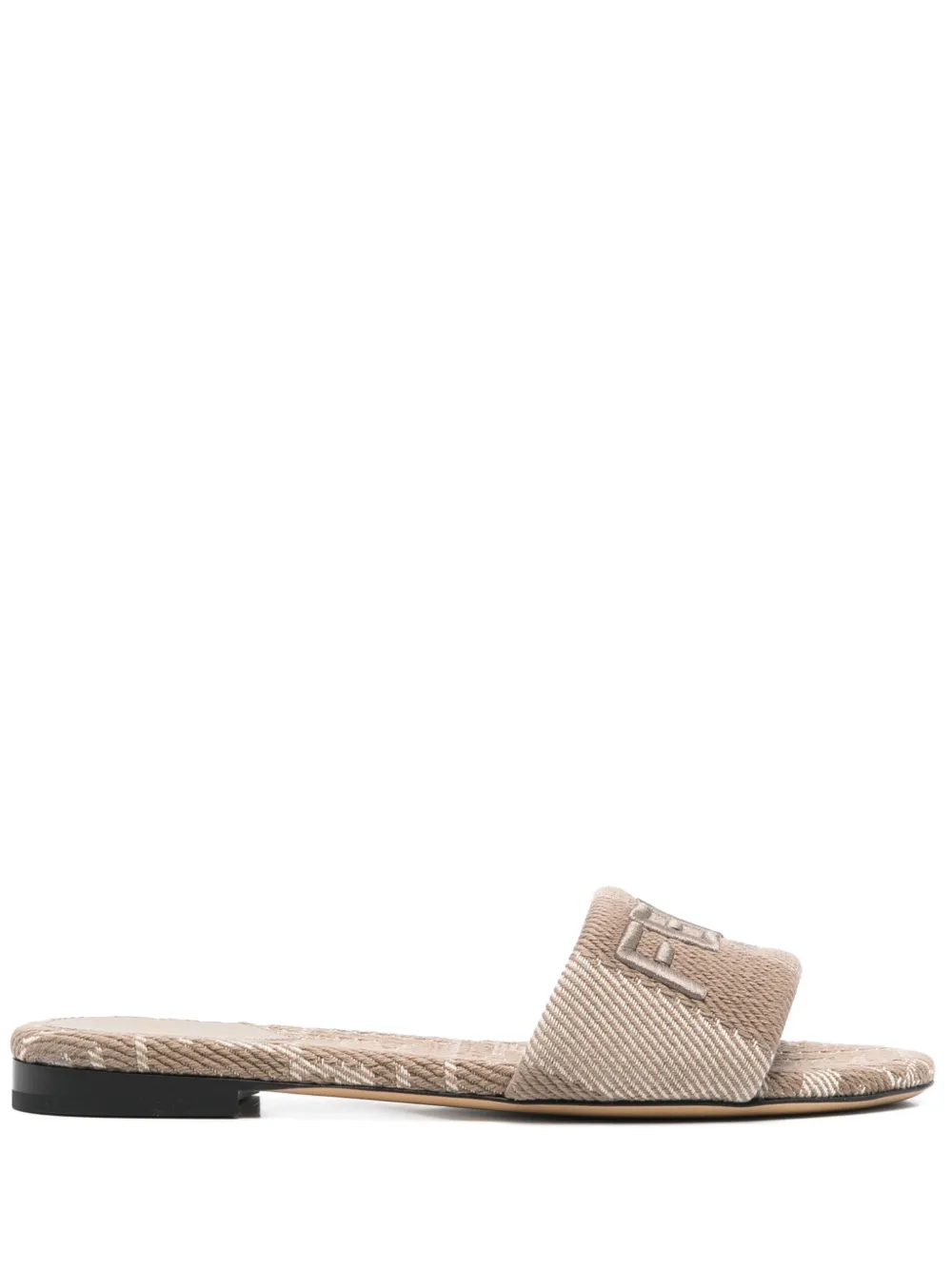 FENDI Sandali slides con ricamo - Marrone