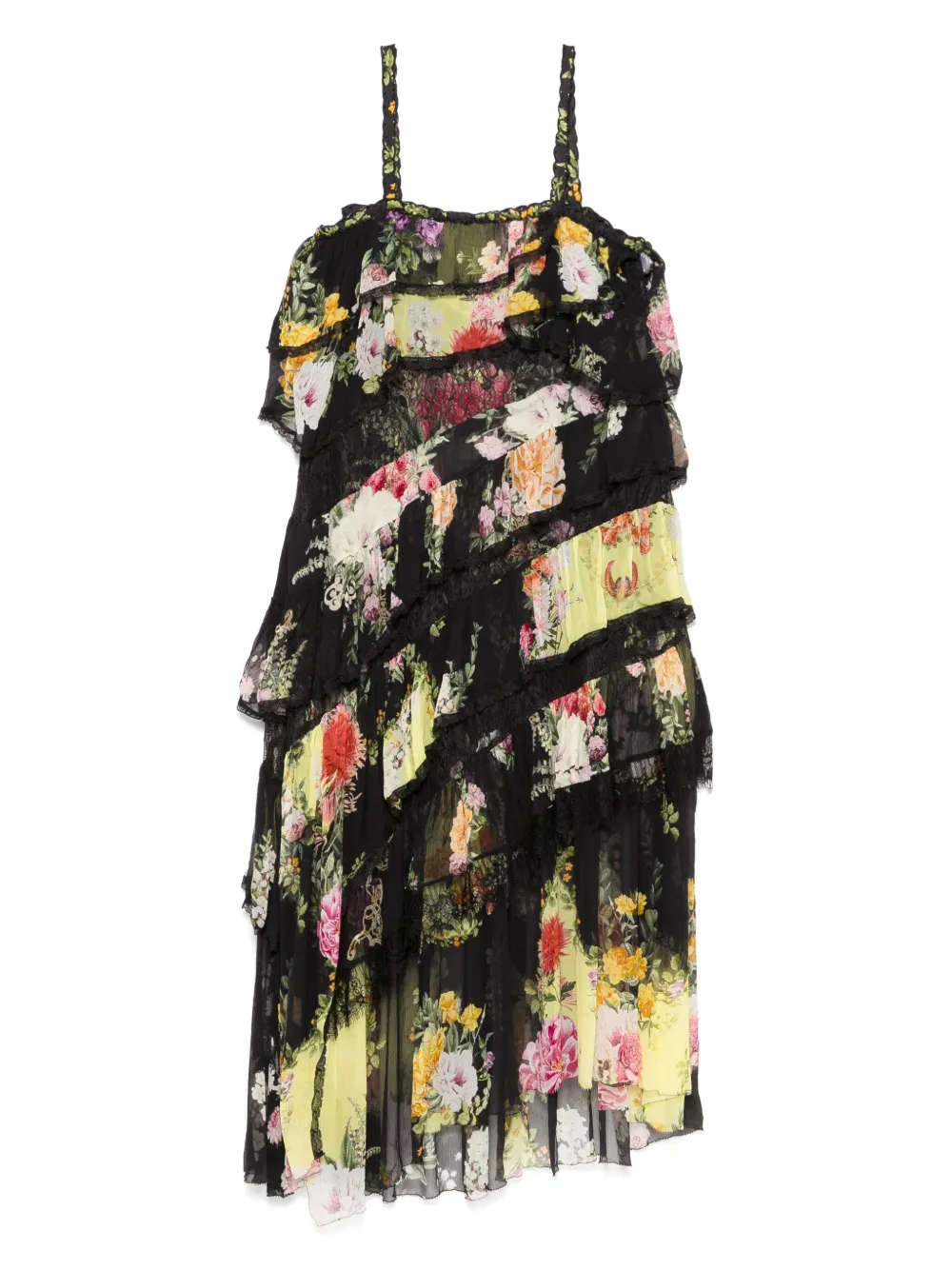 Camilla Adorned In Alexandria Asymmetric Spliced Lace Dress - Nero