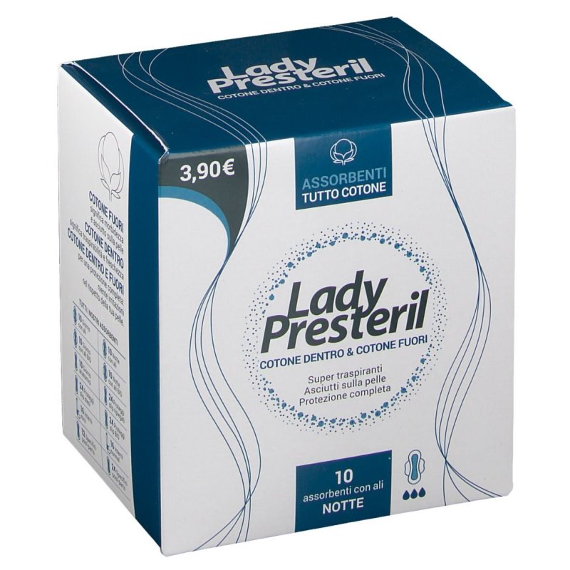 Lady Presteril 10 Assorbenti Notte Cotone Con Ali Ripiegati