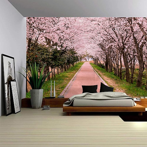 Tappeto appeso in paesaggio della foresta fiorita rosso Arte murale Mural grande decorazione con foto di sfondo Tende tappeto decorazione per soggiorn