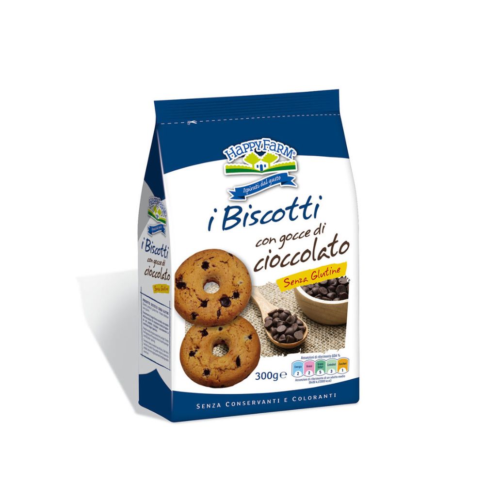 Biscotti con Gocce di Cioccolato Senza Glutine - Happy Farm 200 g
