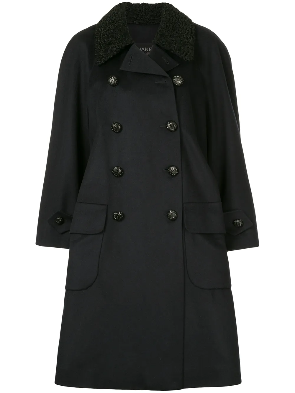 CHANEL Pre-Owned collar appliqué double-breasted coat - Blu