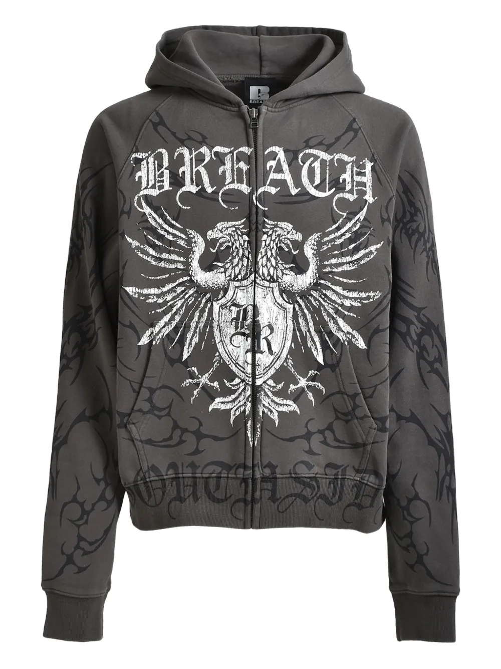 BREATH graphic-print zip-up hoodie - Grigio