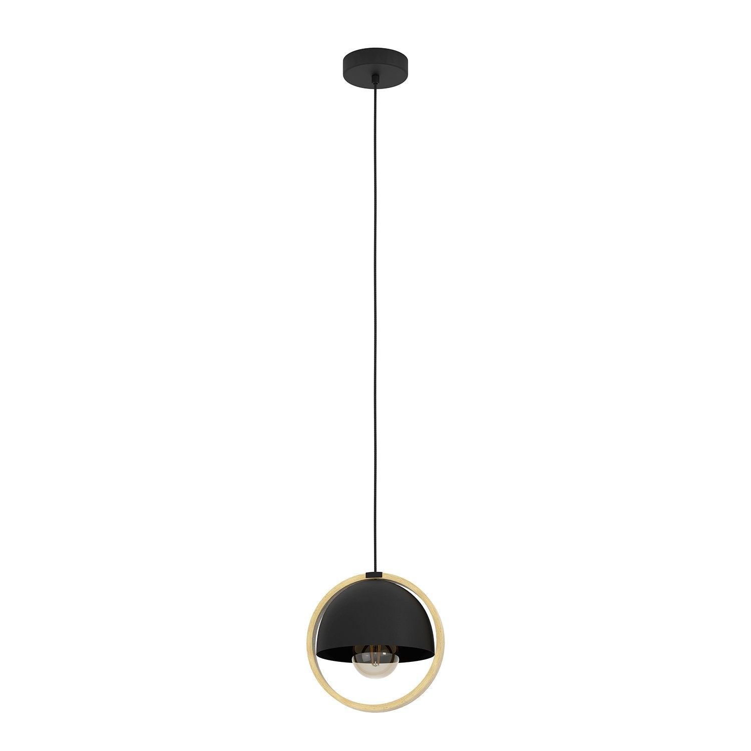 Lampadario a sospensione vintage callow acciaio nero legno 1 luce e27