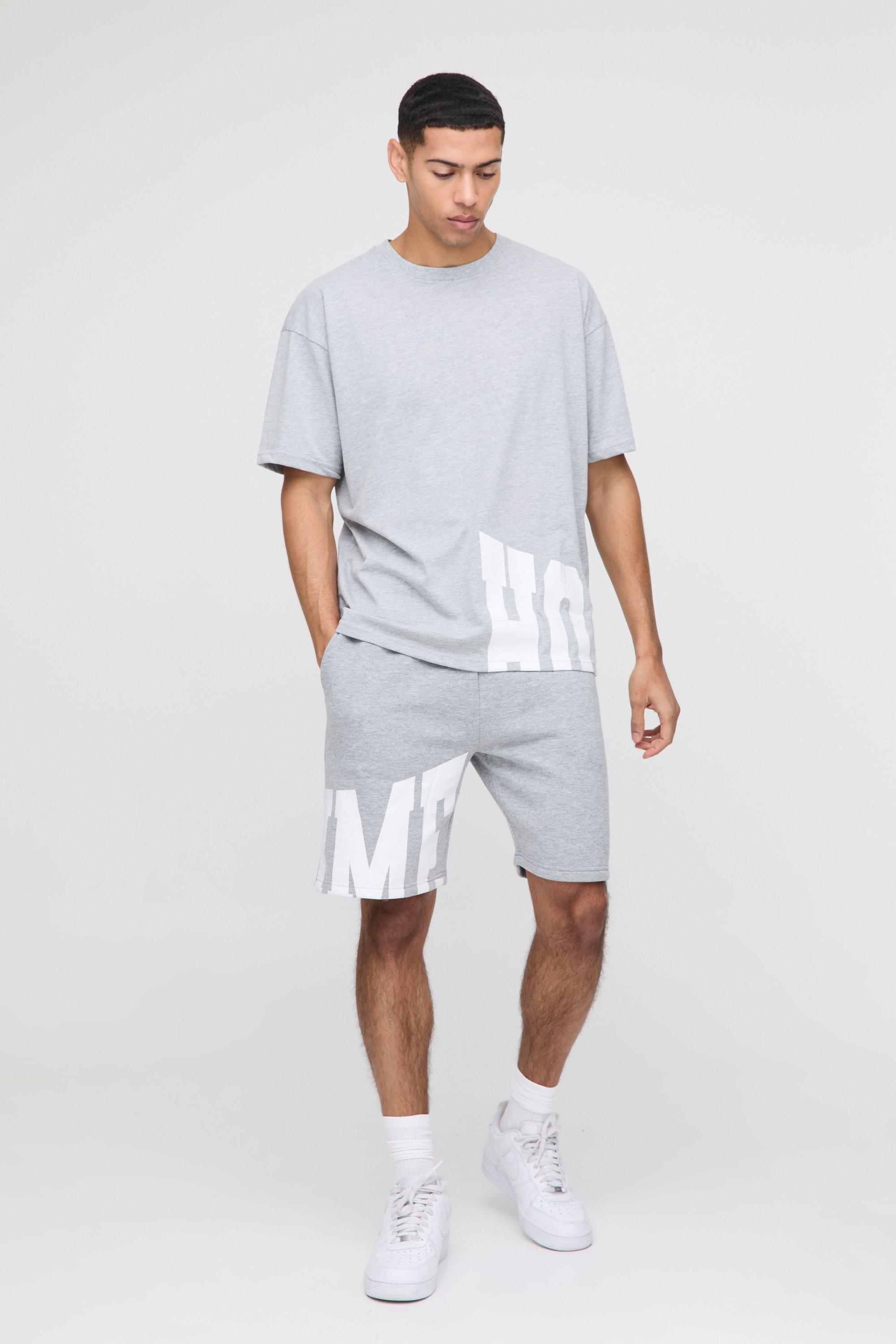 Set T-shirt oversize Homme & pantaloncini, Grigio