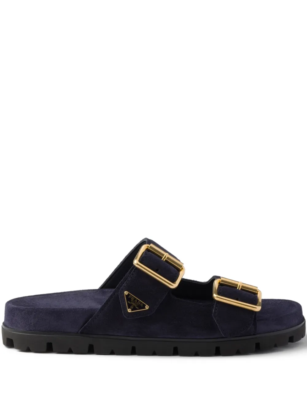 Prada buckle suede slides - Blu