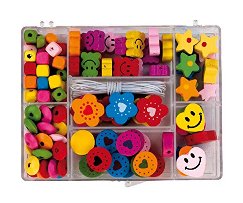 Pracht Creatives Hobby 0855-161 Miscela Di Perline In Legno Di Diverse Forme E Colori, Con Cordoncino Bianco, Per Creare Collane, Braccialetti E Altri