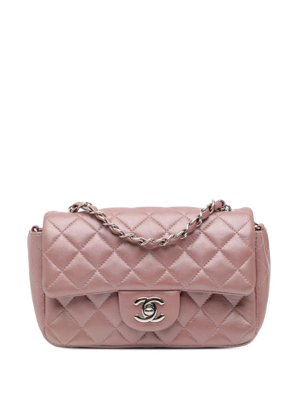 CHANEL Pre-Owned 2017-2018 Mini Rectangular Classic Iridescent Lambskin Single Flap crossbody bag - Rosa