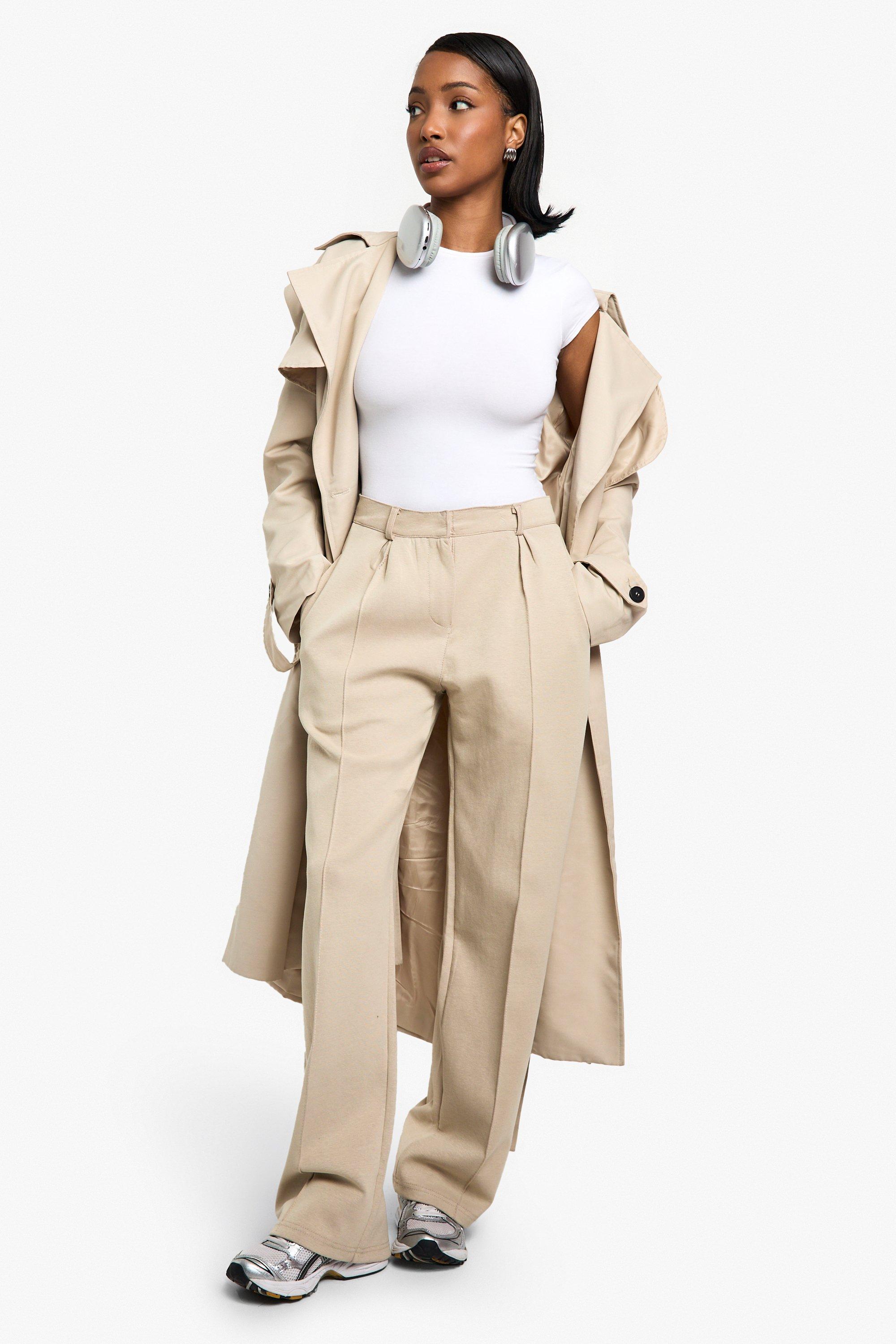 Pantaloni tuta sartoriali Premium super morbidi in maglia dritta, Beige