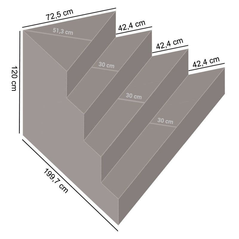 Scala interna pavia 1,997 x 1,997 h 1,20 m a 4 gradini, per posa sotto liner