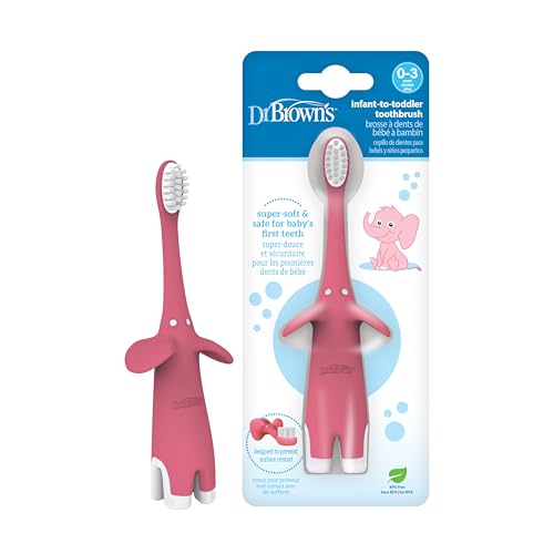 Dr. Brown'S Spazzolino Da Denti Da Bambino A Bambino, Morbido Per I Primi Denti Del Bambino, Elefante Rosa, 0-3 Anni (I Colori/Stili Possono Variare)