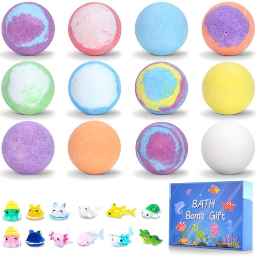 Badekugel, Cimoybai Bombe Da Bagno,12 Pezzi Bombe Da Bagno Bambini,Bagnoschiuma Bambini,Bombe Da Bagno Con Sorpresa,Include Giocattoli A Sorpresa Per