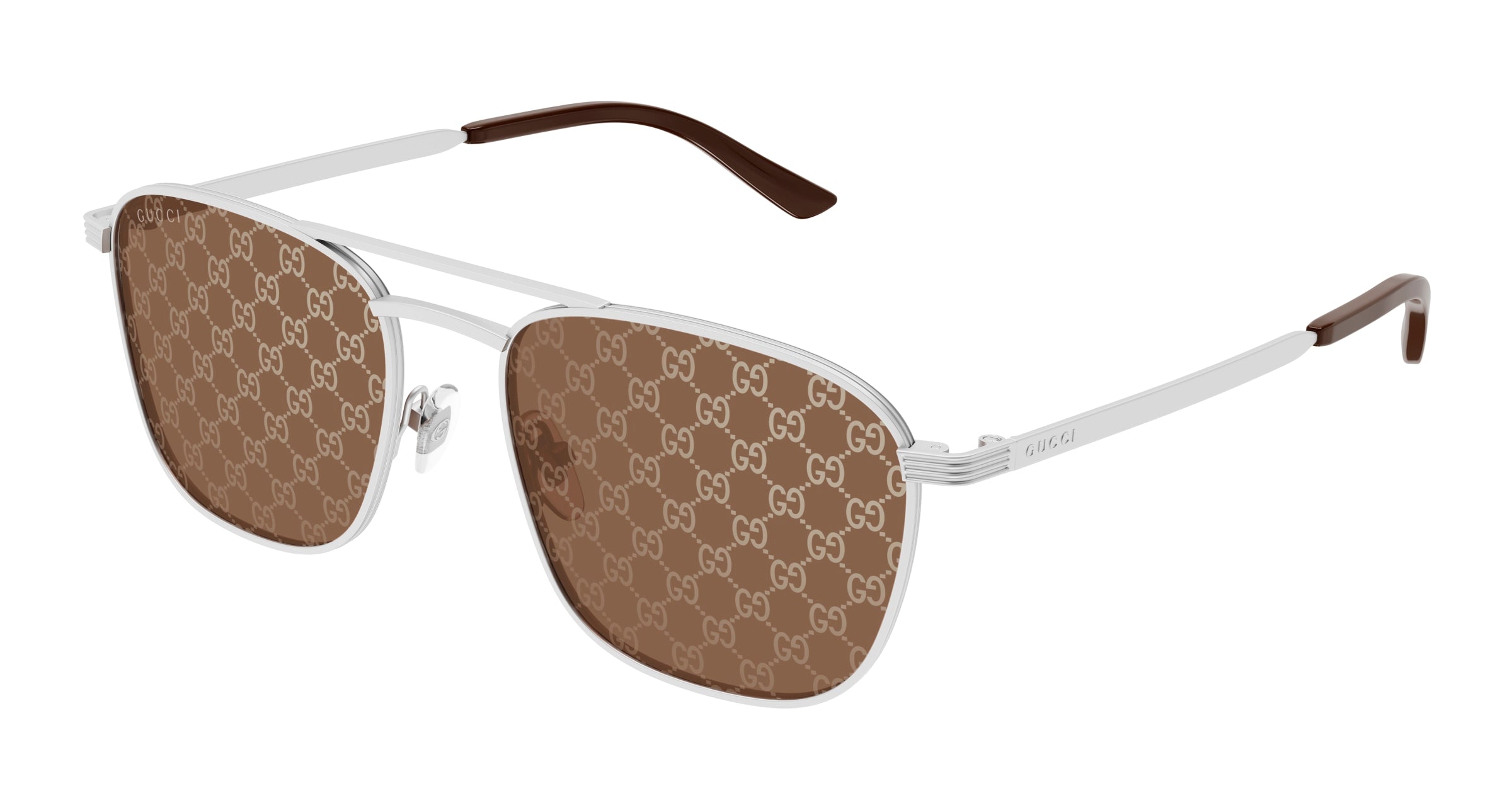 Gucci Uomo Gg1881S 004 Occhiali Da Sole Metallo Argento Marrone Squadrata