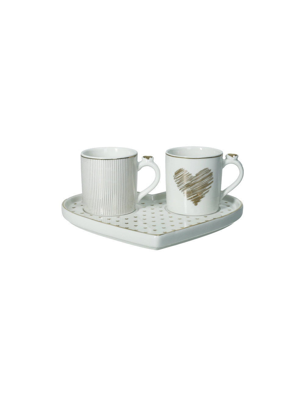 Tazzine da caffe' e vassoio tete a tete amore mio cuori, set 2 pezzi