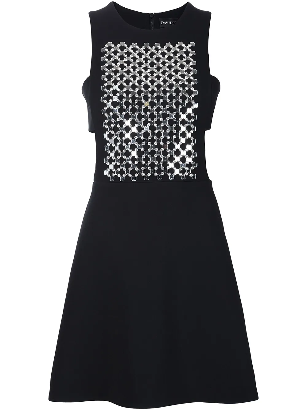 David Koma mirror and crystal A-line dress - Nero