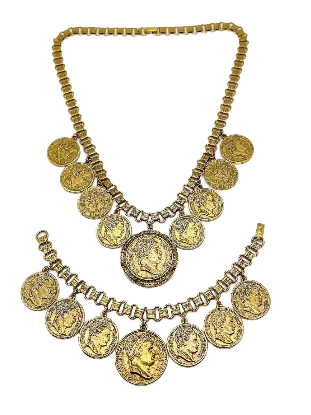 Jennifer Gibson Jewellery Vintage Goldette Chunky Coin necklace set - Oro