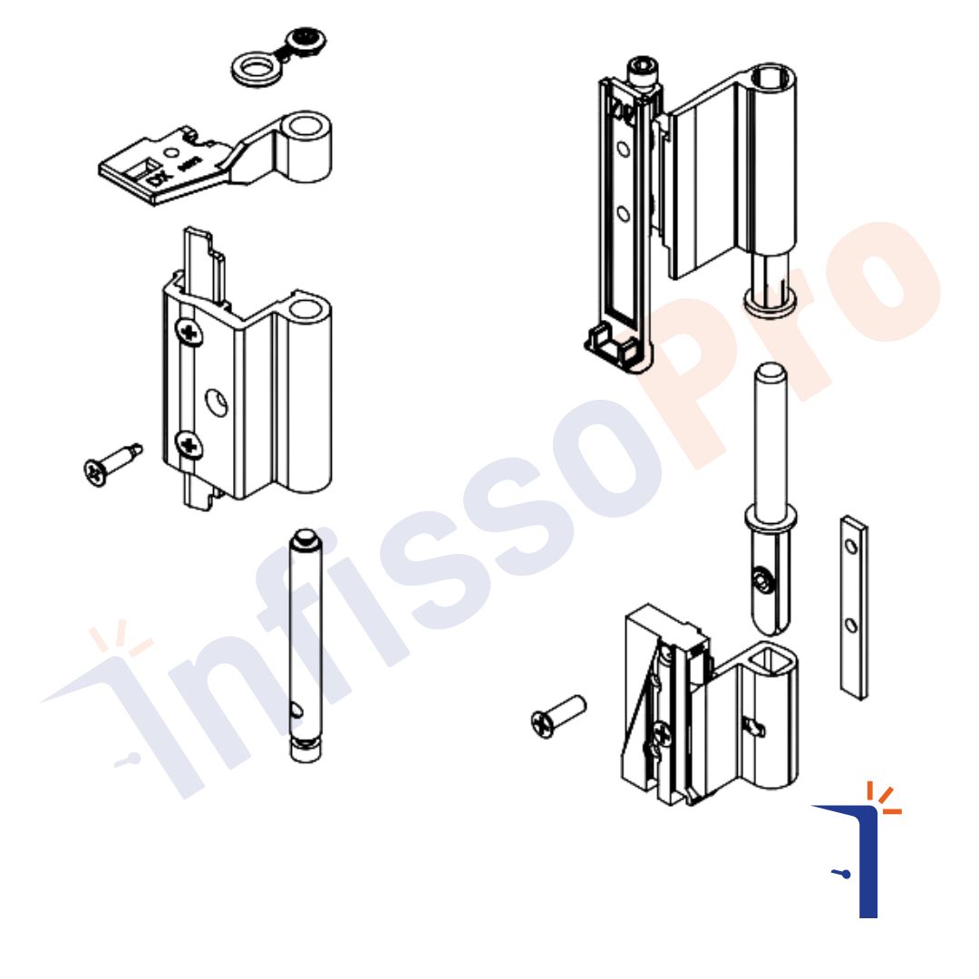 Kit cerniere anta a ribalta futura 3d 04721 giesse per profilo r40, vari colori colore: nero ral 9005