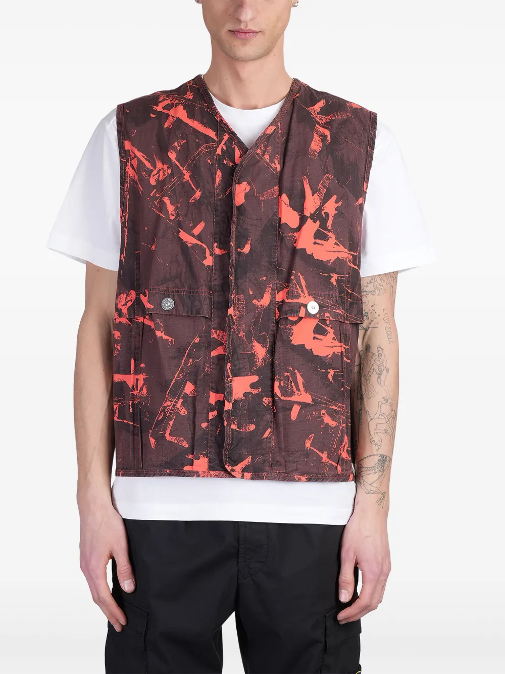 Stone Island Compass-badge camouflage gilet - Marrone