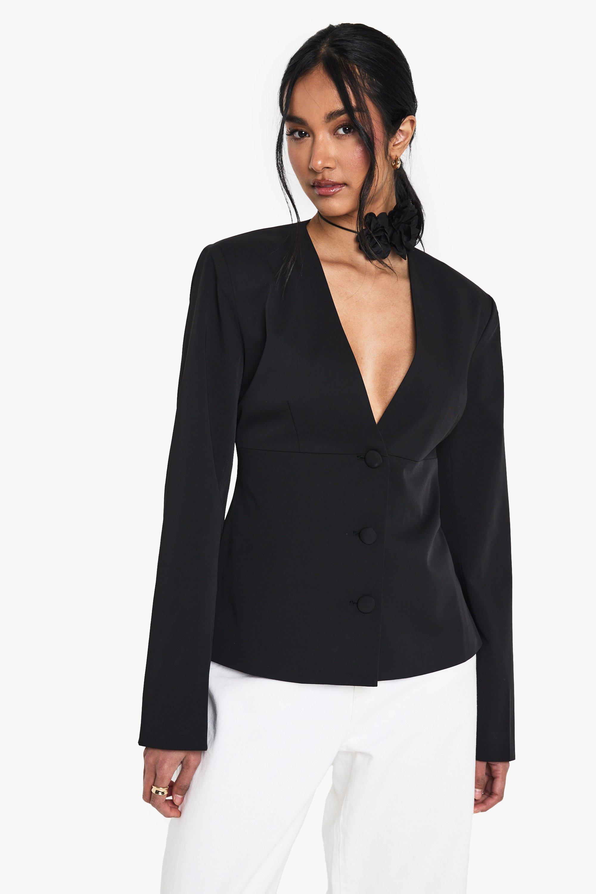 BLAZER sartoriale SENZA COLLO CON PLUNGE PLUNGE, Nero