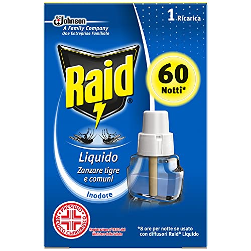 Raid Liquido Elettrico Ricarica, Antizanzare Tigri E Comuni Per 60 Notti, 1 Ricarica Da 36 Ml