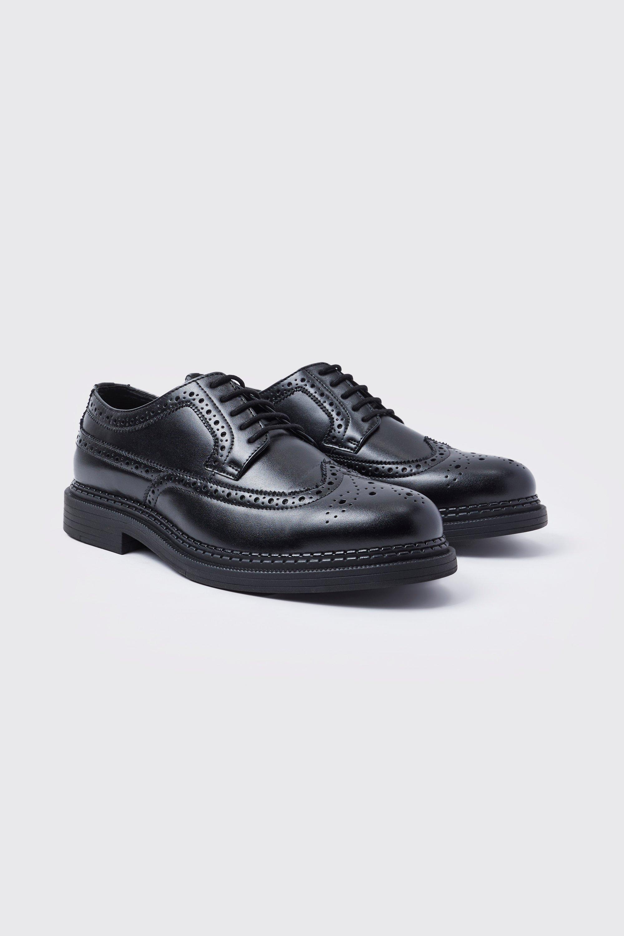 Scarpe Brogue classiche in pelle sintetica, Nero