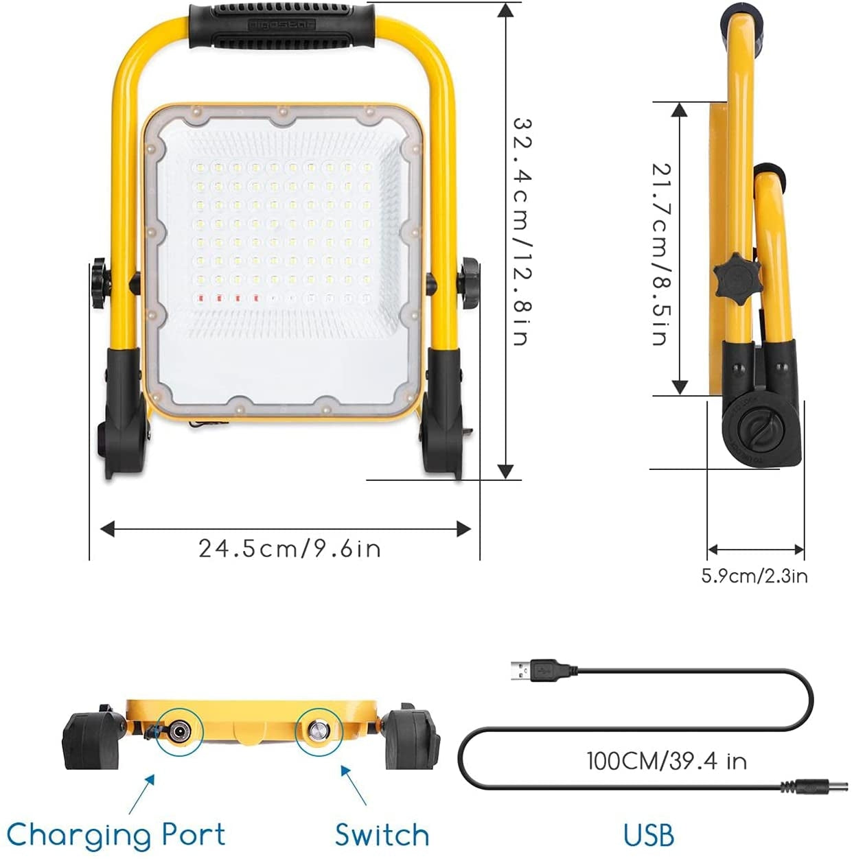 Faro led ricaricabile 50 w faretto batterie sostituibili luce fredda portatile