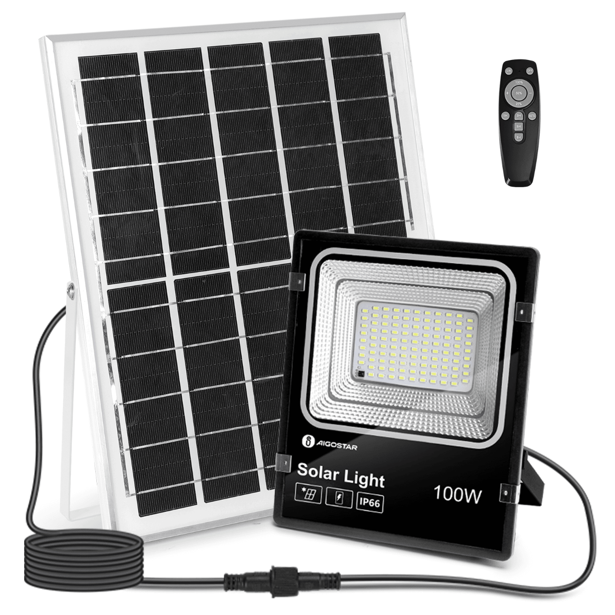 Faro faretto solare led 100w con pannello crepuscolare telecomando