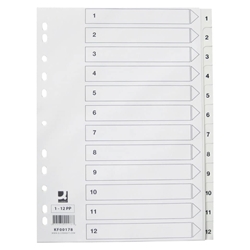 Divisore numerico Q-Connect bianco 22 5x29 7 cm ppl 1-12 KF00178