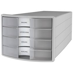 Cassettiera HAN in poli-4 cassetti chiusi-A4/C4-grigio-trasparente