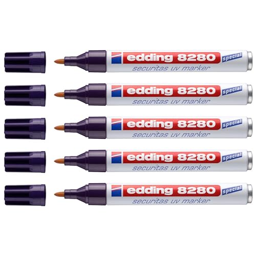 Edding Securitas - Set Di 5 Pennarelli Uv 8280, Incolore (Visibile Alla Luce), 1,5-3 Mm