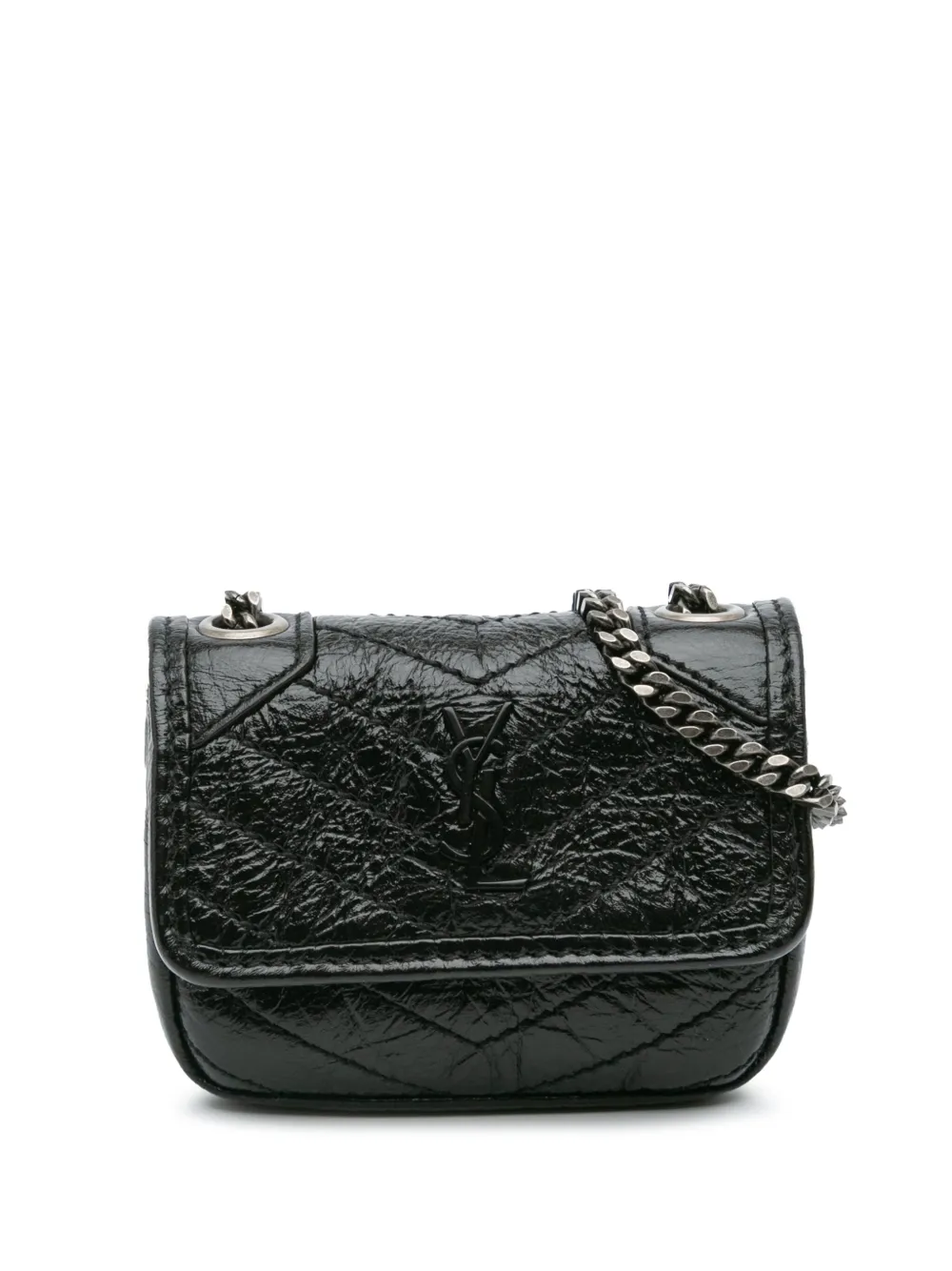 Saint Laurent Pre-Owned 2022 Micro Crinkled Leather Niki Airpods Case with Chain crossbody bag - Nero
