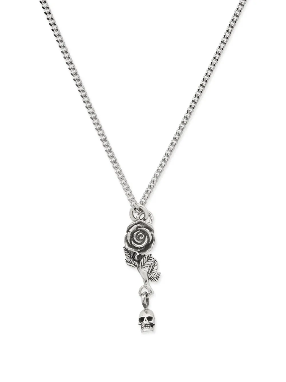 Emanuele Bicocchi Rose & Skull pendant necklace - Argento