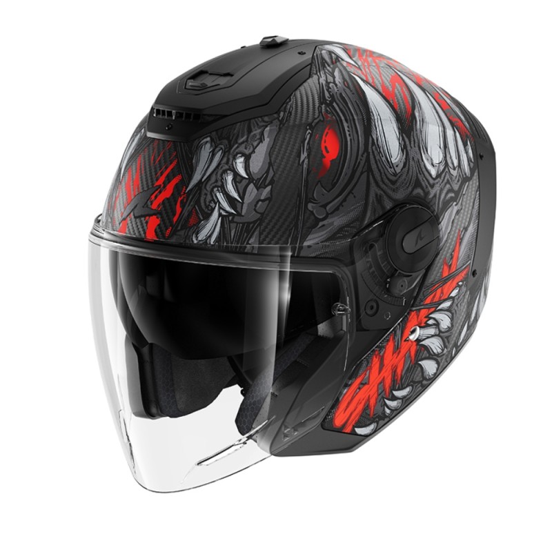 Casco Jet Shark Rs Jet Carbon Shaytan Nero Opaco Rosso Antracite XL