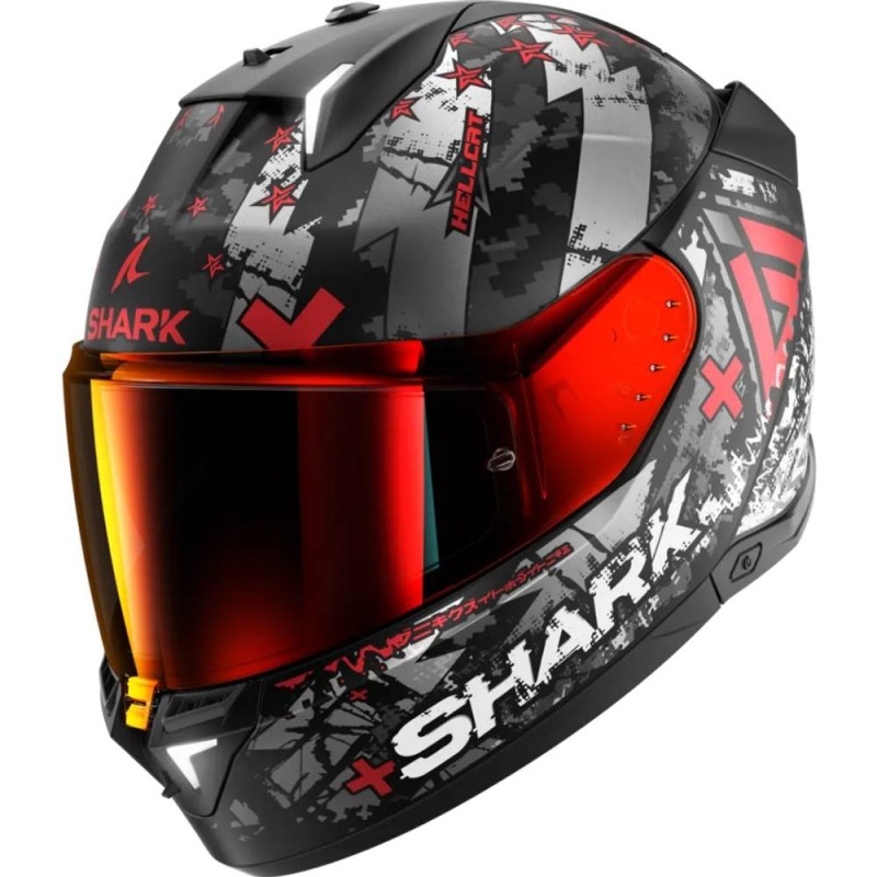Casco Integrale Shark Skwal i3 Hellcat Nero Chrome Rosso Opaco L